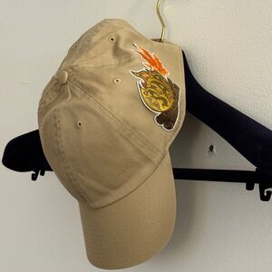 Tan 47 Brand Baseball Cap with Flame Patch and Tarot Card Upside Down